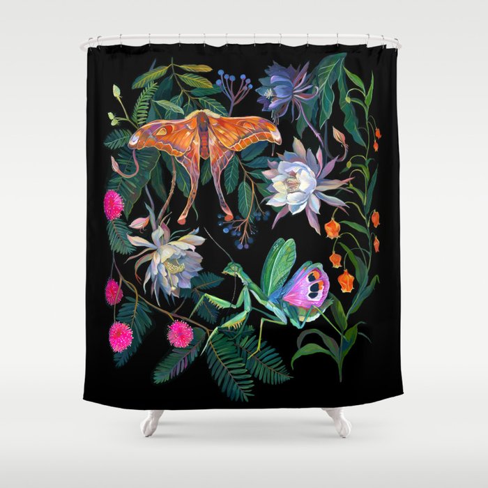 Mantis and Moth Cactus Flower Shower Curtain Gallery Image 1
