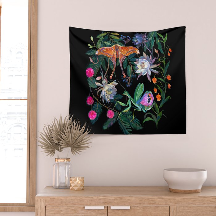 Mantis and Moth Cactus Flower Wall Tapestry Gallery Image 2