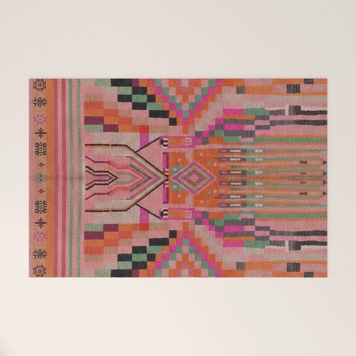 Geometric Tribal Guardian Abstract Textile Art Welcome Mat Gallery Image 1