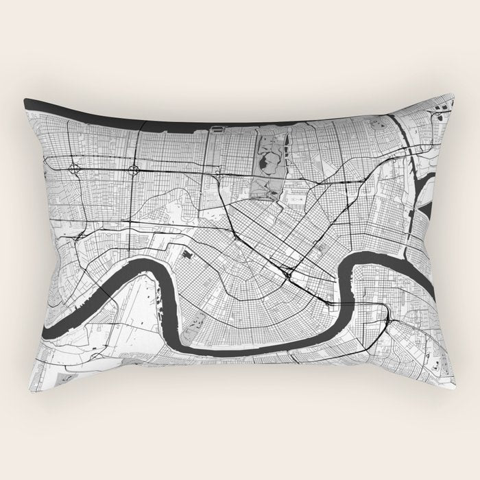 New Orleans Map Gray Rectangular Pillow Gallery Image 2