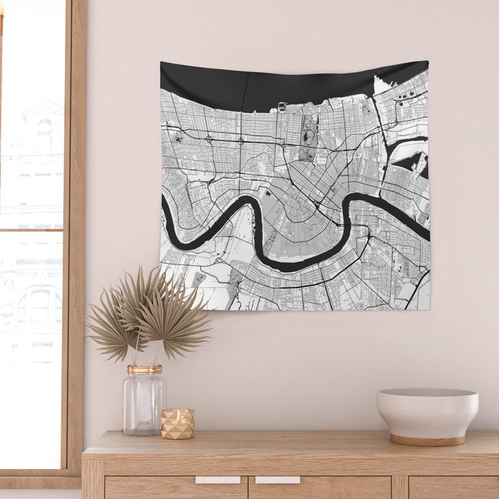 New Orleans Map Gray Wall Tapestry Gallery Image 2