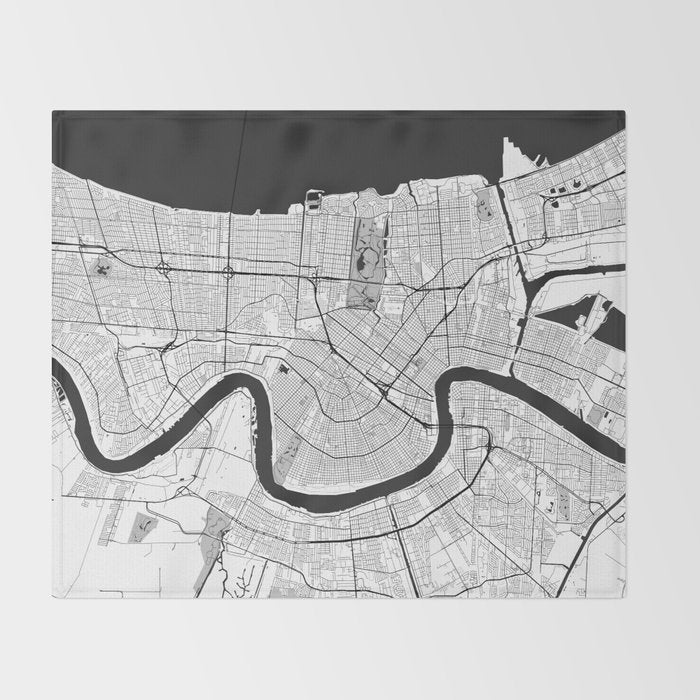 New Orleans Map Gray Throw Blanket Gallery Image 2