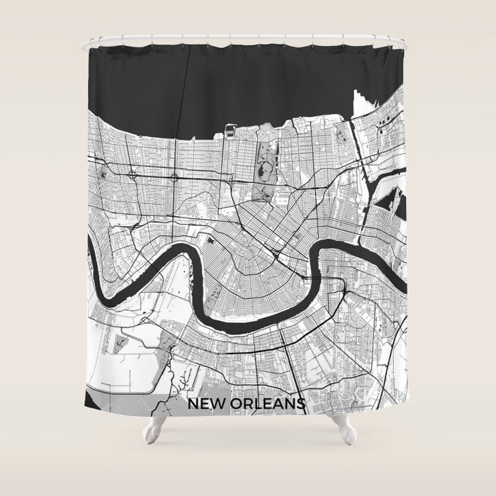 New Orleans Map Gray Shower Curtain Gallery Image 1