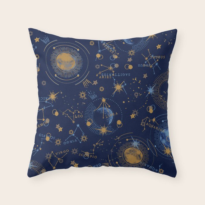 Dark blue zodiac abstract YB Throw Pillow Gallery Image 6