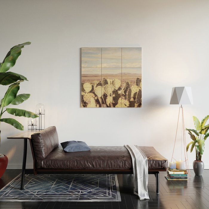 West Texas Landscape x Marathon Prickly Pear Cactus Photography Wood Wall Art Gallery Image 2