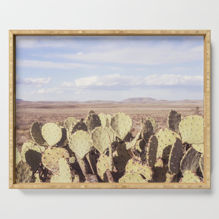 West Texas Landscape x Marathon Prickly Pear Cactus Photography Serving Tray Gallery Image 1