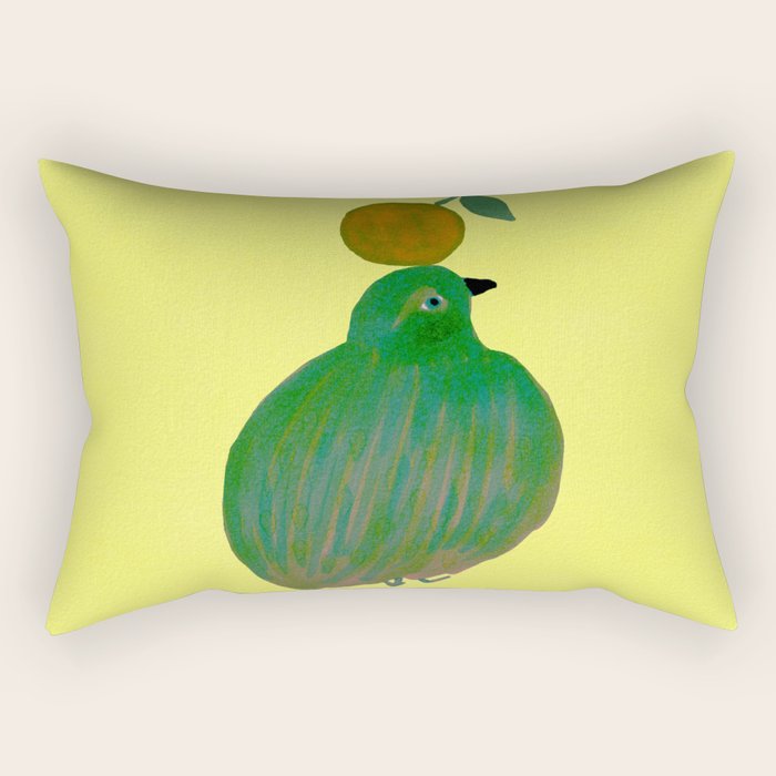 Fat Round Bird and Orange - Green and Yellow Rectangular Pillow Gallery Image 1