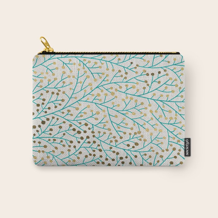 Berry Branches - Turquoise & Gold Carry All Pouch Gallery Image 1