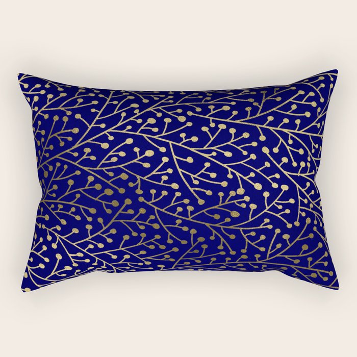 Gold Berry Branches on Navy Rectangular Pillow Gallery Image 1