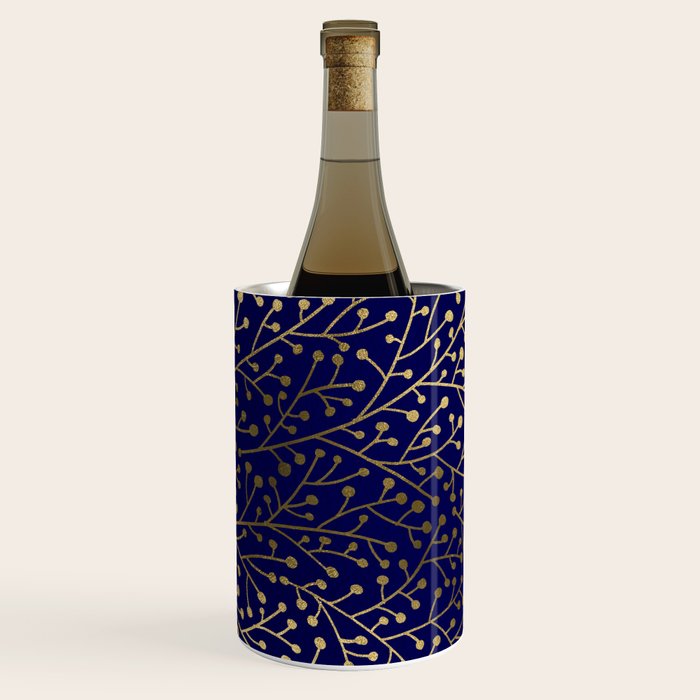 Gold Berry Branches on Navy Wine Chiller Gallery Image 2