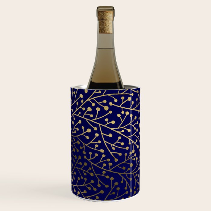 Gold Berry Branches on Navy Wine Chiller Gallery Image 1