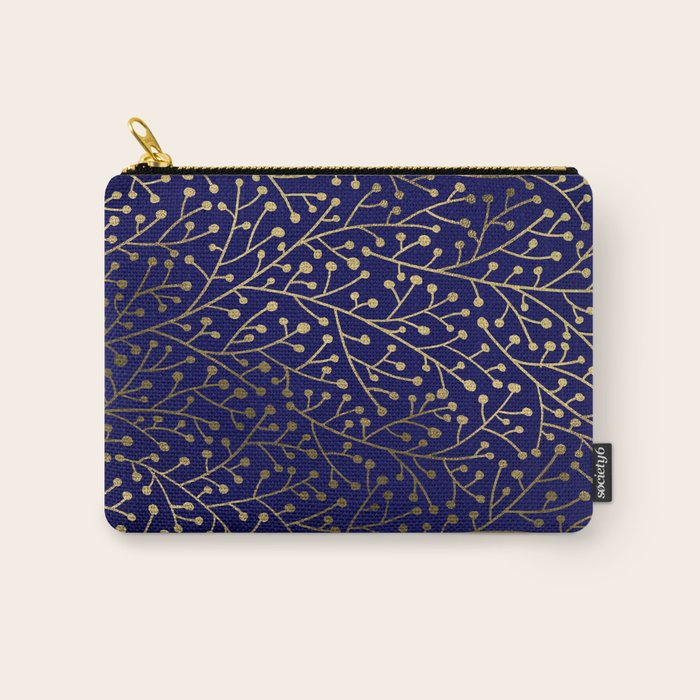 Gold Berry Branches on Navy Carry All Pouch Gallery Image 1
