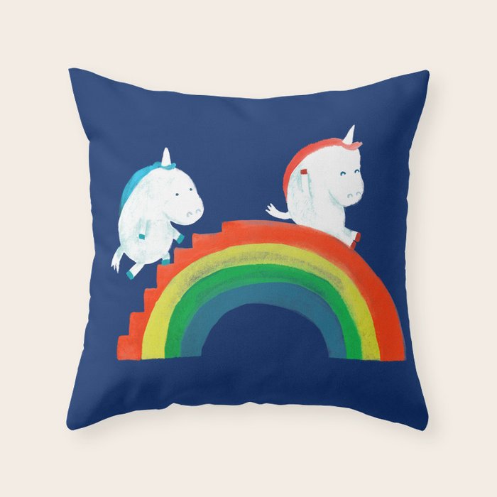 Unicorn on rainbow slide Throw Pillow Gallery Image 6
