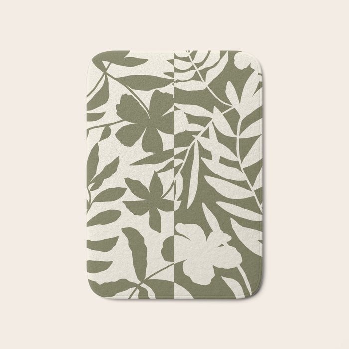 Reverse Floral Olive Green Bath Mat Gallery Image 1