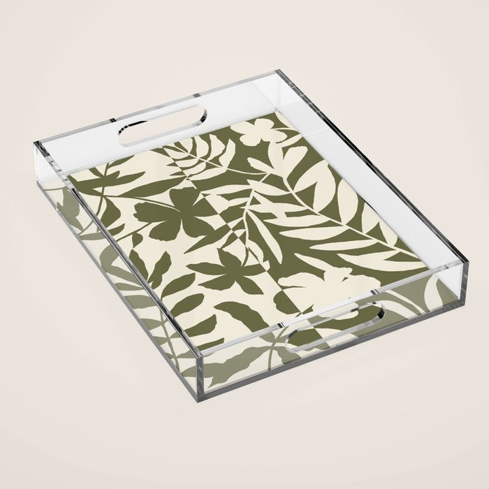 Reverse Floral Olive Green Acrylic Tray Gallery Image 1