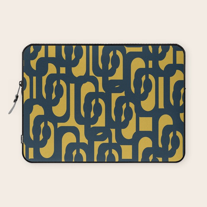 Mid Century Modern Loop Pattern in Navy Blue and Light Mustard Yellow Laptop Sleeve Gallery Image 1