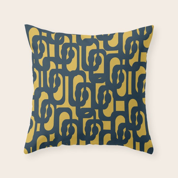 Mid Century Modern Loop Pattern in Navy Blue and Light Mustard Yellow Throw Pillow Gallery Image 6