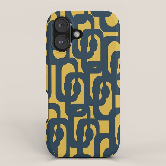 Mid Century Modern Loop Pattern in Navy Blue and Light Mustard Yellow iPhone Case Gallery Image 1