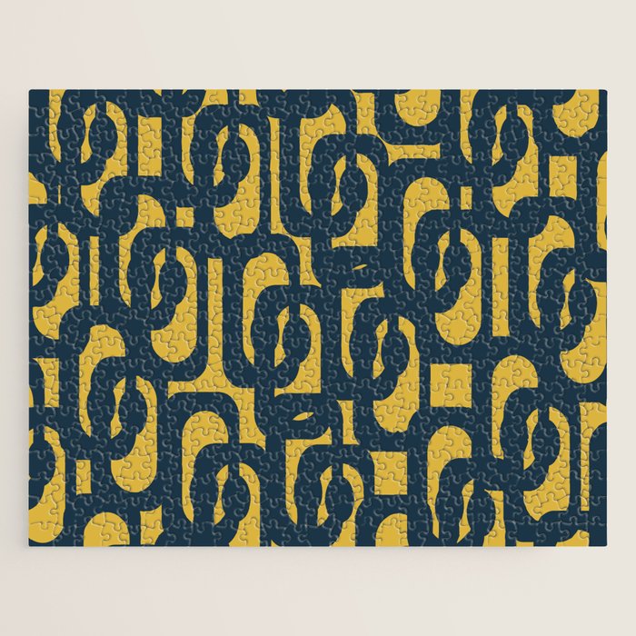 Mid Century Modern Loop Pattern in Navy Blue and Light Mustard Yellow Jigsaw Puzzle Gallery Image 1