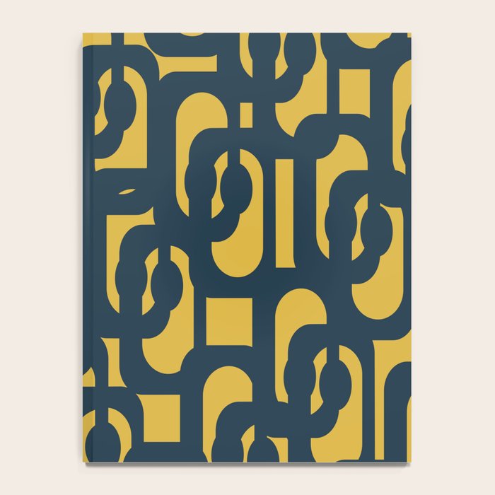 Mid Century Modern Loop Pattern in Navy Blue and Light Mustard Yellow Notebook Gallery Image 4
