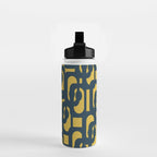 Mid Century Modern Loop Pattern in Navy Blue and Light Mustard Yellow Water Bottle Gallery Image 2