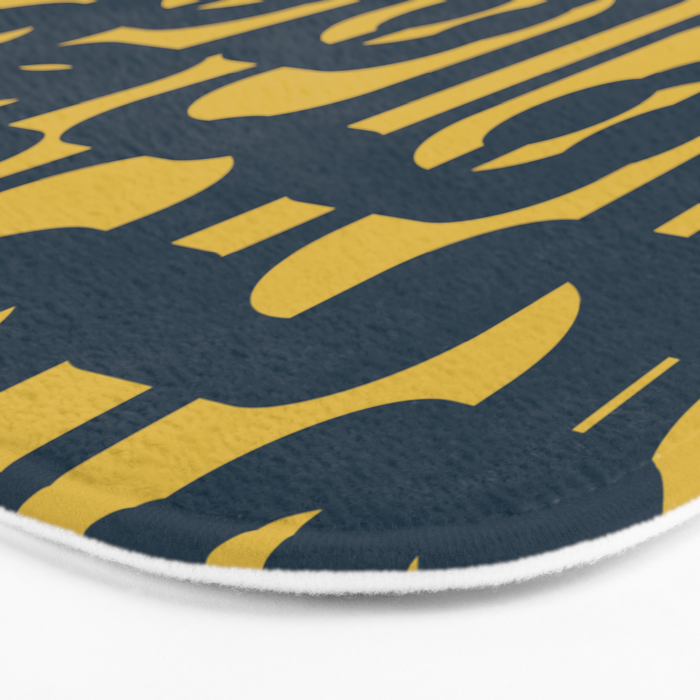 Mid Century Modern Loop Pattern in Navy Blue and Light Mustard Yellow Bath Mat Gallery Image 3