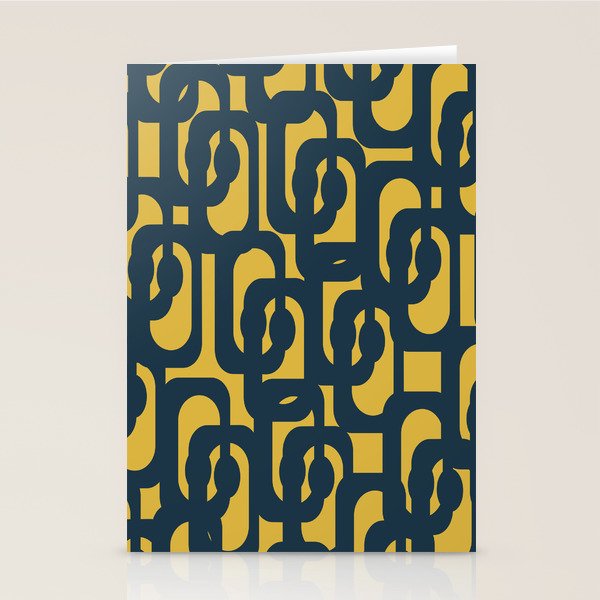 Mid Century Modern Loop Pattern in Navy Blue and Light Mustard Yellow Stationery Card Gallery Image 2