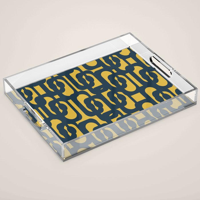 Mid Century Modern Loop Pattern in Navy Blue and Light Mustard Yellow Acrylic Tray Gallery Image 1