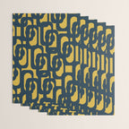 Mid Century Modern Loop Pattern in Navy Blue and Light Mustard Yellow Wrapping Paper Gallery Image 3