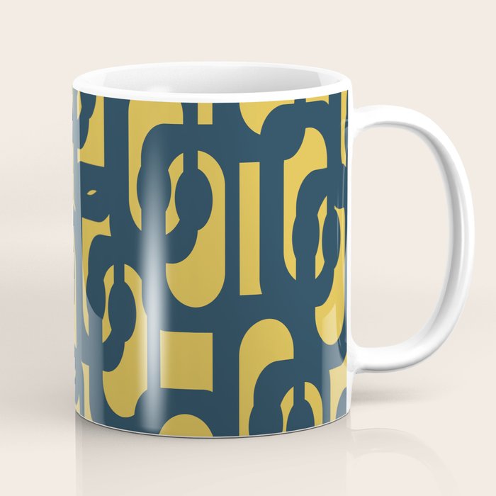 Mid Century Modern Loop Pattern in Navy Blue and Light Mustard Yellow Coffee Mug Gallery Image 1