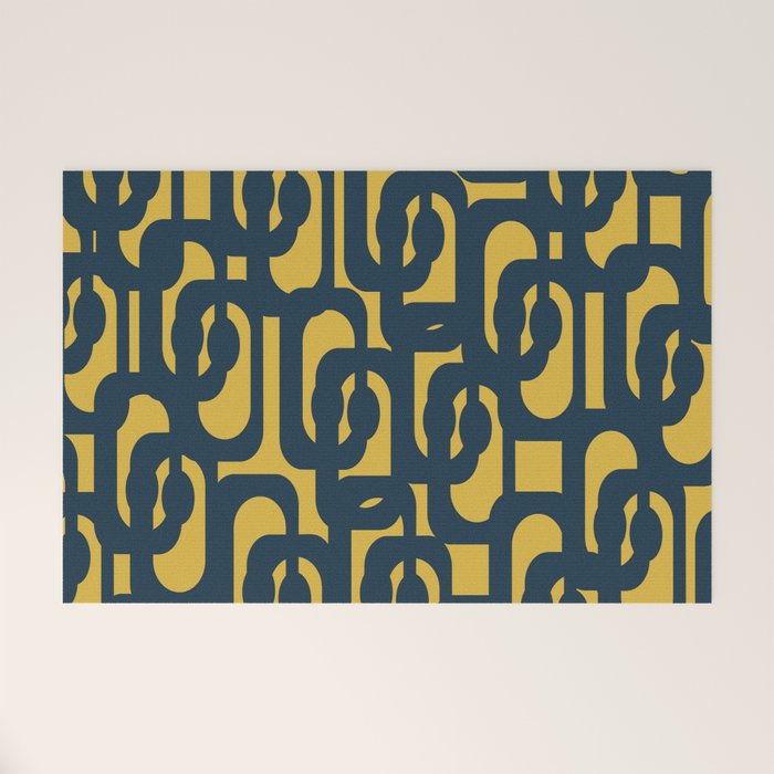 Mid Century Modern Loop Pattern in Navy Blue and Light Mustard Yellow Welcome Mat Gallery Image 1