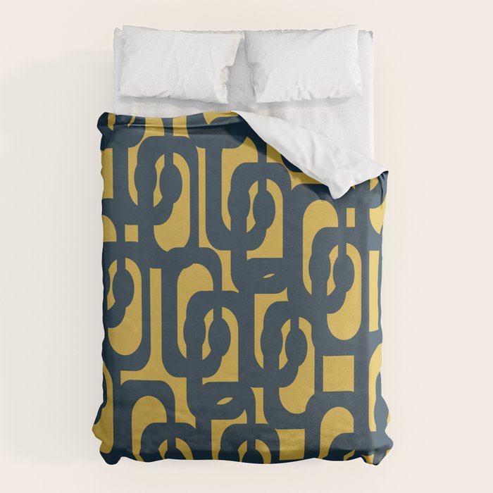 Mid Century Modern Loop Pattern in Navy Blue and Light Mustard Yellow Duvet Cover Gallery Image 6