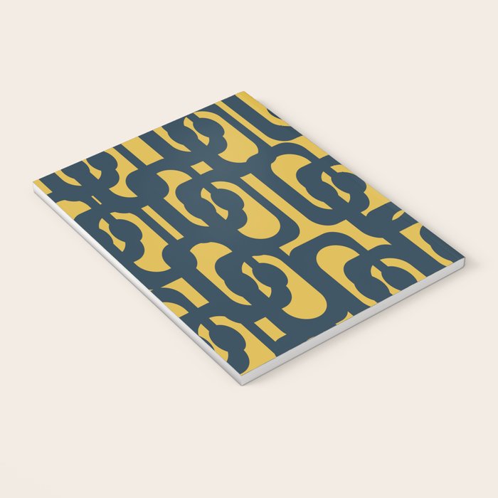 Mid Century Modern Loop Pattern in Navy Blue and Light Mustard Yellow Notebook Gallery Image 3