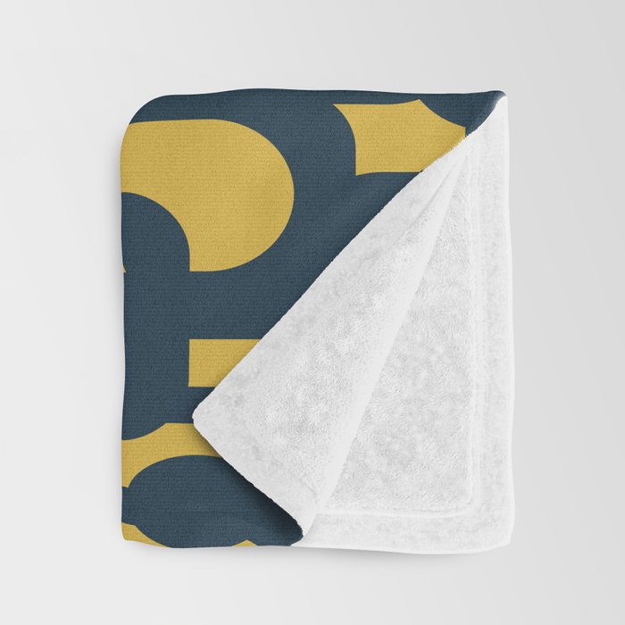 Mid Century Modern Loop Pattern in Navy Blue and Light Mustard Yellow Throw Blanket Gallery Image 3