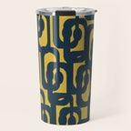 Mid Century Modern Loop Pattern in Navy Blue and Light Mustard Yellow Travel Mug Gallery Image 1