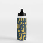Mid Century Modern Loop Pattern in Navy Blue and Light Mustard Yellow Water Bottle Gallery Image 3