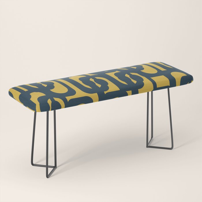 Mid Century Modern Loop Pattern in Navy Blue and Light Mustard Yellow Bench Gallery Image 1