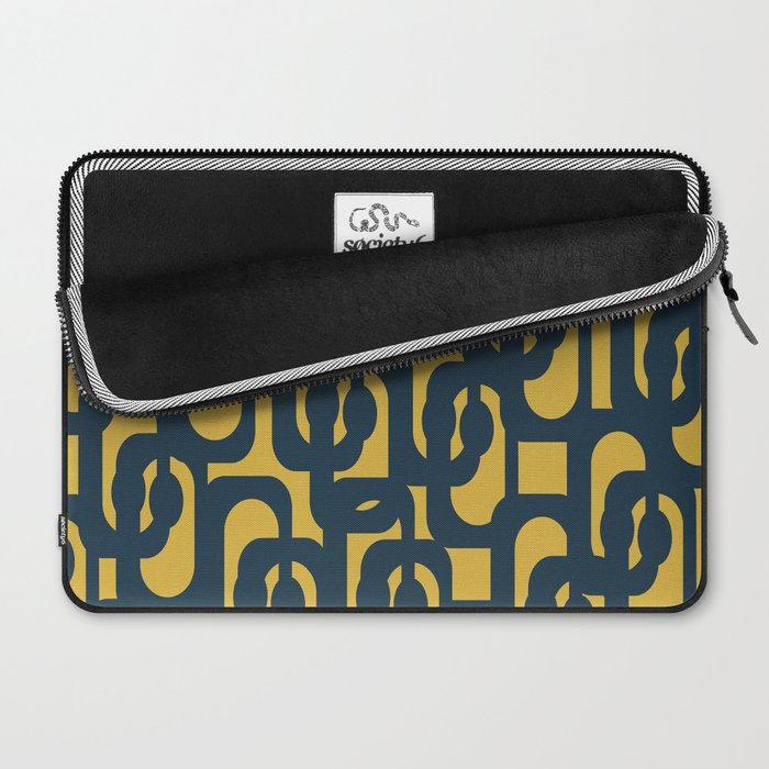 Mid Century Modern Loop Pattern in Navy Blue and Light Mustard Yellow Laptop Sleeve Gallery Image 2