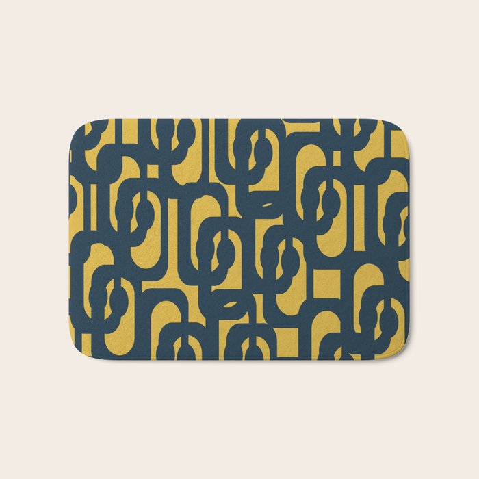 Mid Century Modern Loop Pattern in Navy Blue and Light Mustard Yellow Bath Mat Gallery Image 1