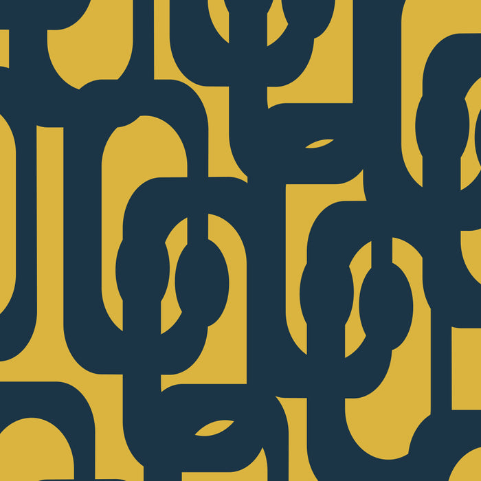 Mid Century Modern Loop Pattern in Navy Blue and Light Mustard Yellow Coffee Mug Gallery Image 2