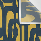 Mid Century Modern Loop Pattern in Navy Blue and Light Mustard Yellow Wall Tapestry Gallery Image 3