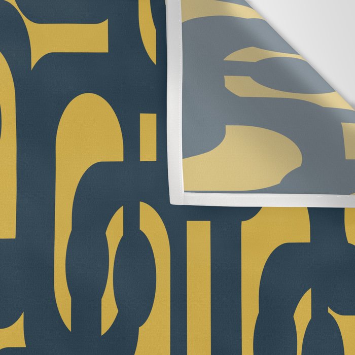 Mid Century Modern Loop Pattern in Navy Blue and Light Mustard Yellow Wall Tapestry Gallery Image 3
