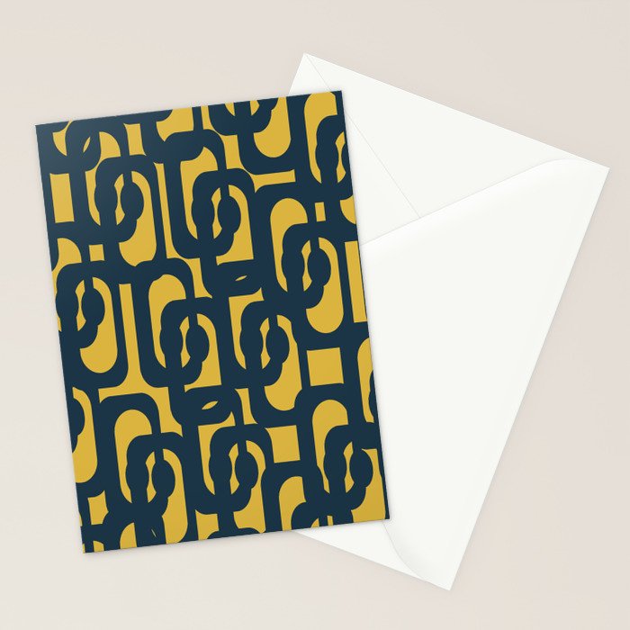 Mid Century Modern Loop Pattern in Navy Blue and Light Mustard Yellow Stationery Card Gallery Image 2