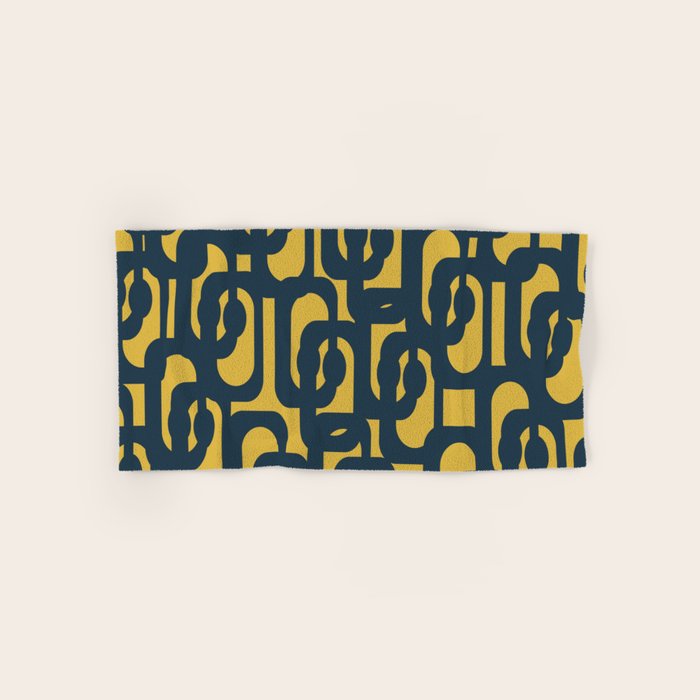 Mid Century Modern Loop Pattern in Navy Blue and Light Mustard Yellow Bath Towel Gallery Image 1