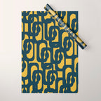 Mid Century Modern Loop Pattern in Navy Blue and Light Mustard Yellow Wrapping Paper Gallery Image 1