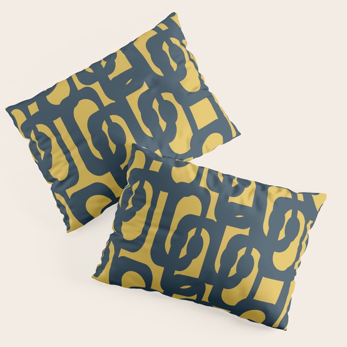 Mid Century Modern Loop Pattern in Navy Blue and Light Mustard Yellow Pillow Sham Gallery Image 3
