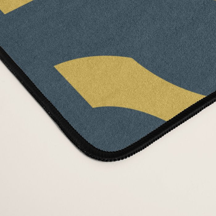 Mid Century Modern Loop Pattern in Navy Blue and Light Mustard Yellow Desk Mat Gallery Image 4
