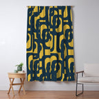 Mid Century Modern Loop Pattern in Navy Blue and Light Mustard Yellow Window Curtain Gallery Image 5