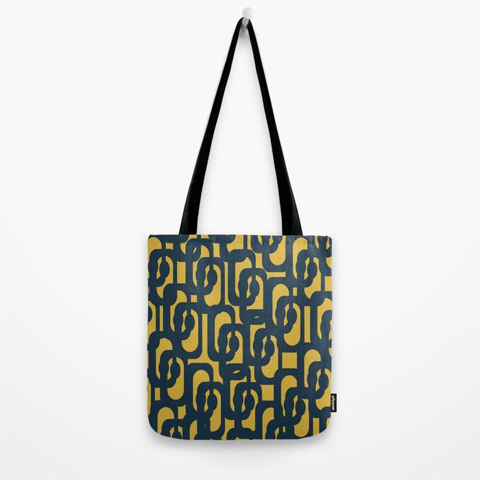 Mid Century Modern Loop Pattern in Navy Blue and Light Mustard Yellow Tote Bag Gallery Image 2