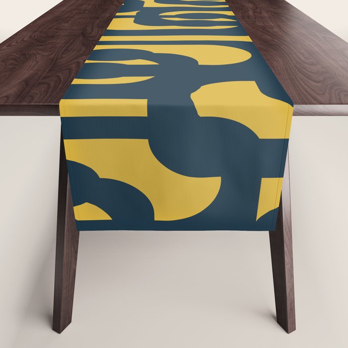Mid Century Modern Loop Pattern in Navy Blue and Light Mustard Yellow Table Runner Gallery Image 1